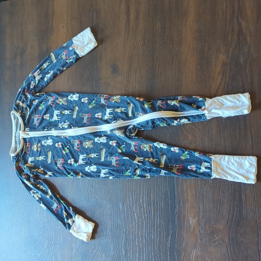 Little Sleepies Blue Footies with Colorful Animal Print